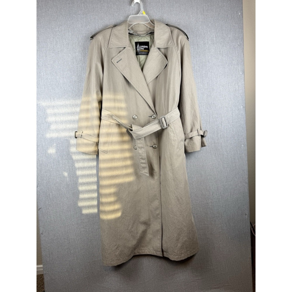 London Fog Trench Coat Beige Belted Removable Liner Size 12 Reg